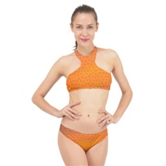 Orange Mosaic Structure Background High Neck Bikini Set by Pakrebo