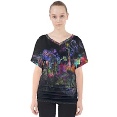 Grunge Paint Splatter Splash Ink V-neck Dolman Drape Top by Pakrebo