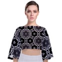 Black And White Pattern Background Structure Tie Back Butterfly Sleeve Chiffon Top View1