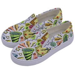 Doodle New Year Party Celebration Kids  Canvas Slip Ons by Pakrebo