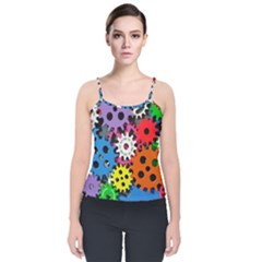 The Gears Are Turning Velvet Spaghetti Strap Top by WensdaiAmbrose