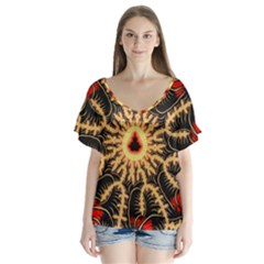 Fractal Julia Mandelbrot Art V-neck Flutter Sleeve Top by Pakrebo