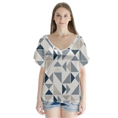 Geometric Triangle Modern Mosaic V-neck Flutter Sleeve Top by Pakrebo