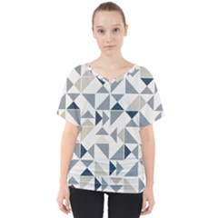 Geometric Triangle Modern Mosaic V-neck Dolman Drape Top by Pakrebo