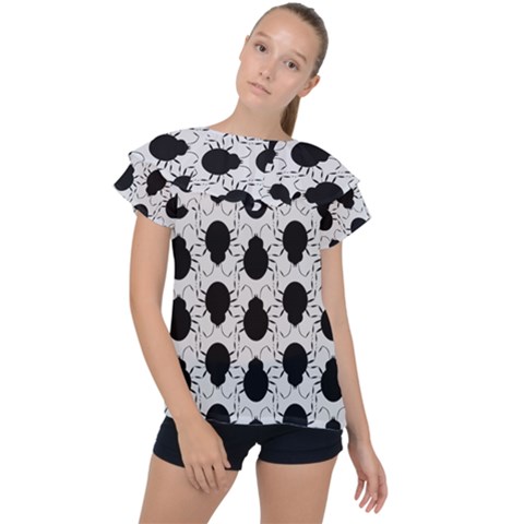 Pattern Beetle Insect Black Grey Ruffle Collar Chiffon Blouse by Pakrebo