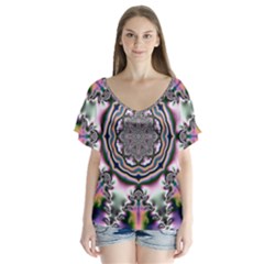 Pattern Abstract Background Art V-neck Flutter Sleeve Top by Pakrebo