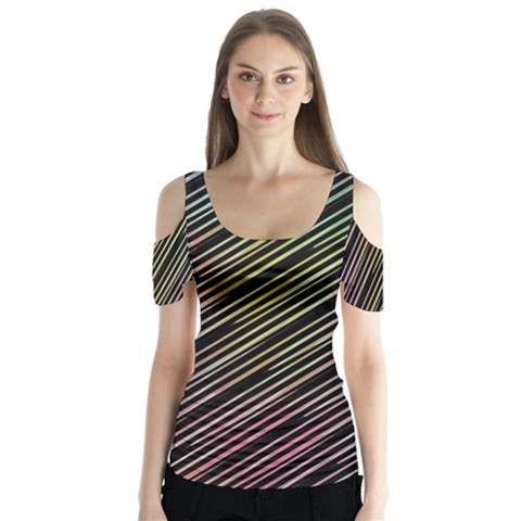 Pattern Abstract Desktop Fabric Butterfly Sleeve Cutout Tee  by Pakrebo