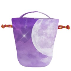 Purple Sky Star Moon Clouds Drawstring Bucket Bag by Mariart