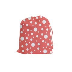 Polka Dot On Living Coral Drawstring Pouch (medium) by LoolyElzayat