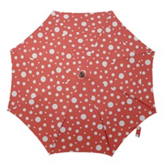 Polka Dot On Living Coral Hook Handle Umbrellas (large) by LoolyElzayat