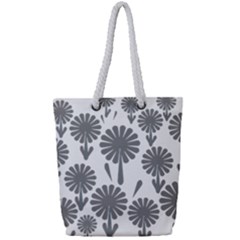 Zappwaits Flowers Black Full Print Rope Handle Tote (small) by zappwaits