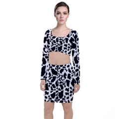 Black On White Cow Skin Long Sleeve Crop Top & Bodycon Skirt Set by LoolyElzayat