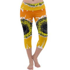 Sunflower Flower Yellow Orange Capri Yoga Leggings by Mariart