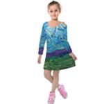 A Very Very Starry Night Kids  Long Sleeve Velvet Dress