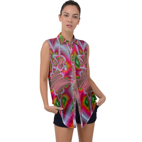 Fractal Art Pictures Digital Art Sleeveless Chiffon Button Shirt by Pakrebo
