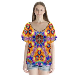 Image Fractal Background Image V-neck Flutter Sleeve Top by Pakrebo
