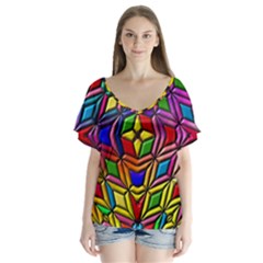 Background Structure Texture V-neck Flutter Sleeve Top by Pakrebo