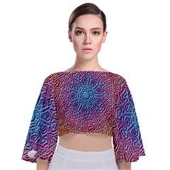 Background Pattern Texture Tie Back Butterfly Sleeve Chiffon Top by Pakrebo