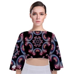 Ornament Kaleidoscope Tie Back Butterfly Sleeve Chiffon Top by Pakrebo