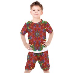 Mandala Fractal Graphic Design Kids  Tee And Shorts Set by Pakrebo