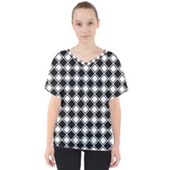 Black And White Diamonds V-neck Dolman Drape Top by retrotoomoderndesigns