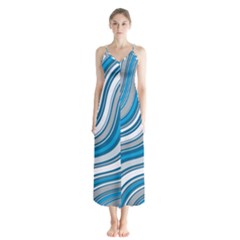 Blue Wave Surges On Button Up Chiffon Maxi Dress by WensdaiAmbrose