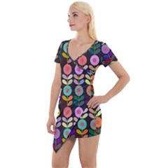 Zappwaits Flowers Short Sleeve Asymmetric Mini Dress by zappwaits