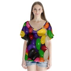 Jelly Beans V-neck Flutter Sleeve Top by pauchesstore