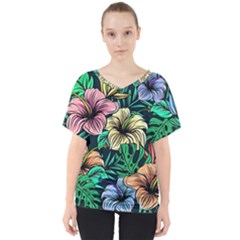 Hibiscus Dream V-neck Dolman Drape Top by retrotoomoderndesigns