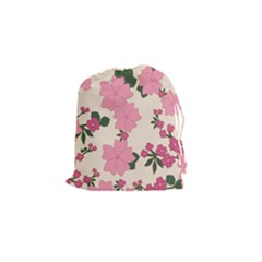Floral Vintage Flowers Wallpaper Drawstring Pouch (small) by Mariart