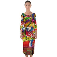 Dragon Lights Centerpiece Quarter Sleeve Midi Bodycon Dress by Riverwoman