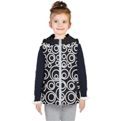 Abstract White On Black Circles Design Kids  Hooded Puffer Vest by LoolyElzayat