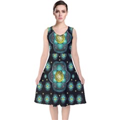 Light And Love Flowers Decorative V-neck Midi Sleeveless Dress  by pepitasart
