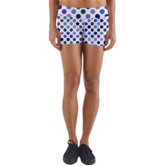 Shades Of Blue Polka Dots Yoga Shorts by retrotoomoderndesigns