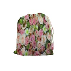 Pastel Pink Roses Drawstring Pouch (large) by retrotoomoderndesigns