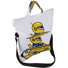 Cartoon Space Racer Galaxy Science Fold Over Handle Tote Bag by Wegoenart
