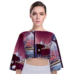 Post Office Mail Mailbox Night Tie Back Butterfly Sleeve Chiffon Top by Pakrebo