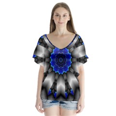 Kaleidoscope Abstract Round V-neck Flutter Sleeve Top by Pakrebo