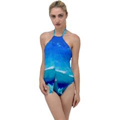 Blue Sky Artwork Drawing Painting Go With The Flow One Piece Swimsuit by Pakrebo