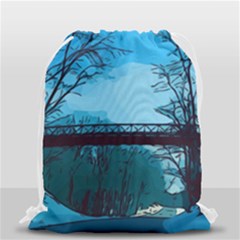Bridge Trees Walking Nature Road Drawstring Bag (small) by Pakrebo
