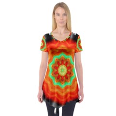 Abstract Kaleidoscope Colored Short Sleeve Tunic  by Pakrebo