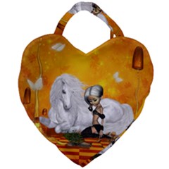 Wonderful Unicorn With Fairy Giant Heart Shaped Tote by FantasyWorld7