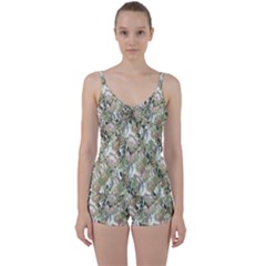 Romantic Beige Flowers Tie Front Two Piece Tankini by retrotoomoderndesigns