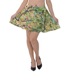 Yellow And Green Leaves Velvet Skater Skirt by SusanFranzblau