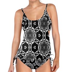 Black White Abstract Flower Tankini Set by retrotoomoderndesigns