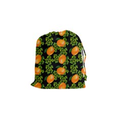 Citrus Tropical Orange Black Drawstring Pouch (small) by snowwhitegirl