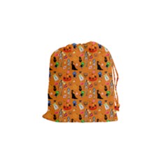 Halloween Treats Pattern Orange Drawstring Pouch (small) by snowwhitegirl