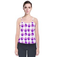 Kawaii Grape Jam Jar Pattern Velvet Spaghetti Strap Top