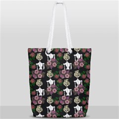 Victorian Girl Black Full Print Rope Handle Tote (small) by snowwhitegirl