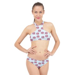 Pink Flower Elephant High Neck Bikini Set by snowwhitegirl